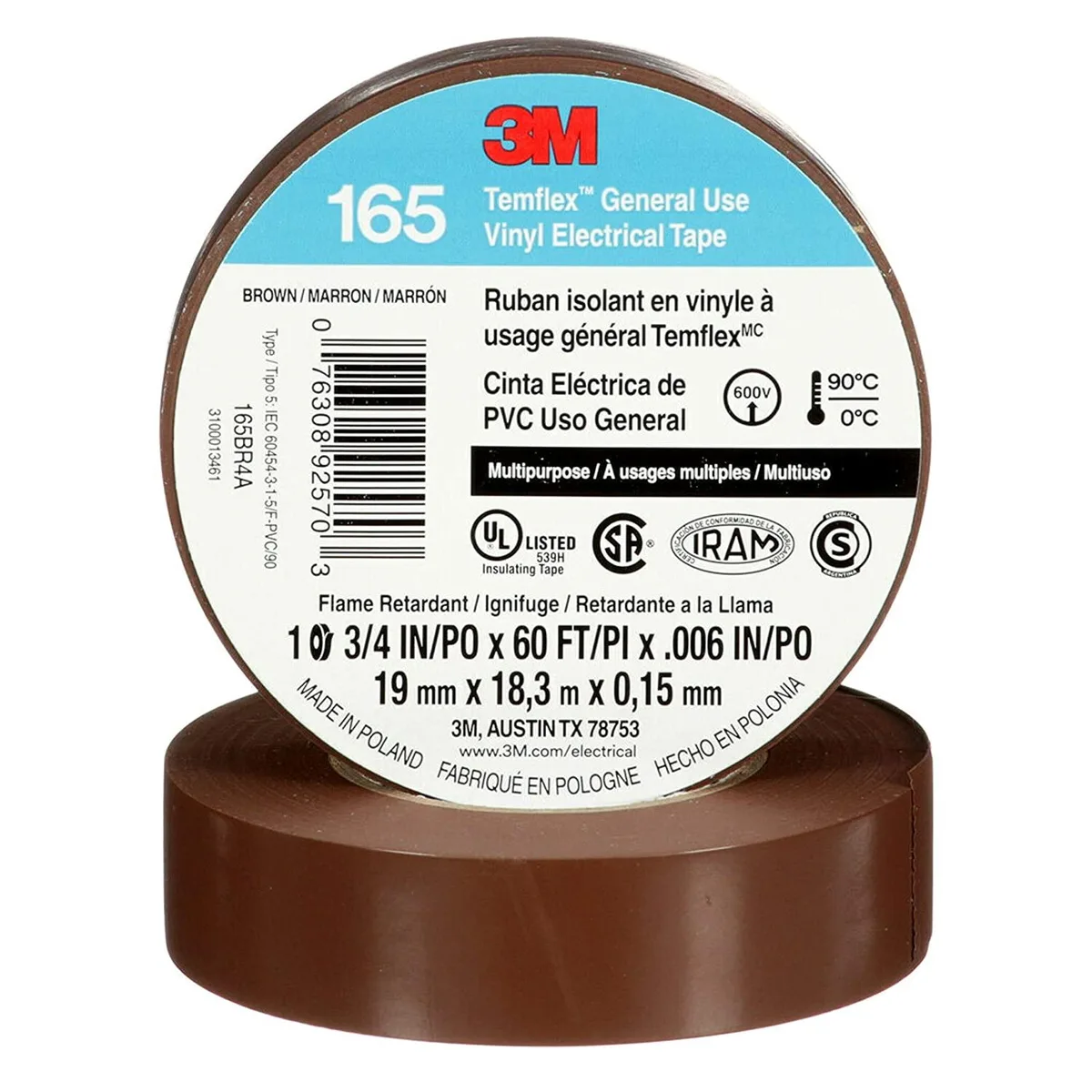 3M 3M Temflex 165 Solvent-Free Vinyl Electrical Tape Brown 10-pack — product photo