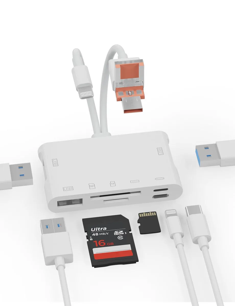 Compact USB-C multi-port card reader with SD and microSD slots, matte black finish