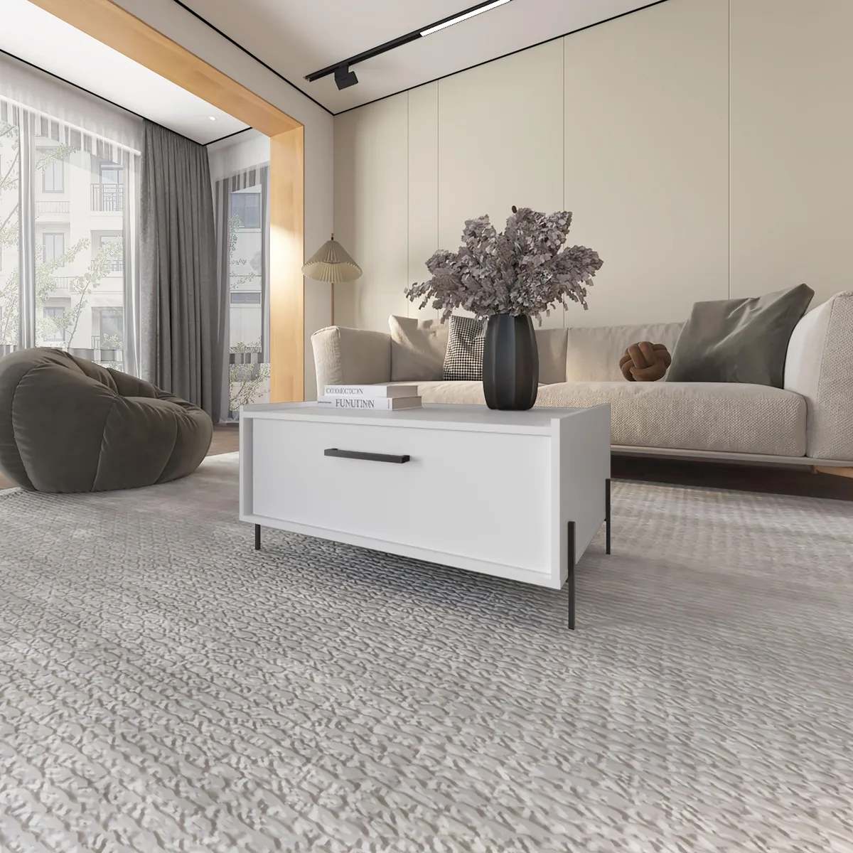 tuphen tuphen Glendale Coffee Table with Flip-Down Door, White Melamine — product photo