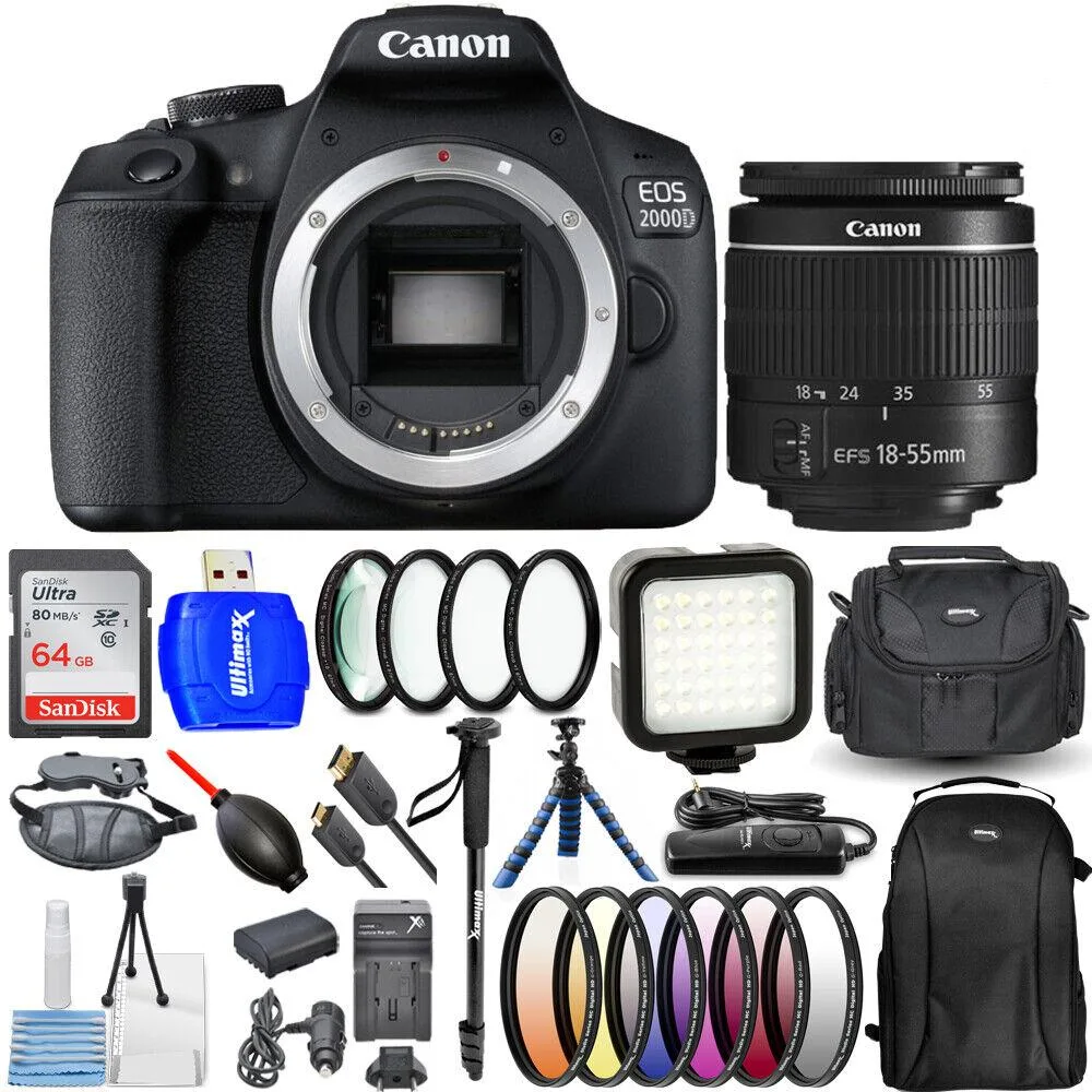 Canon International Canon EOS 2000D / Rebel T7 18-55mm III Lens 64GB Bundle dslr camera — product photo
