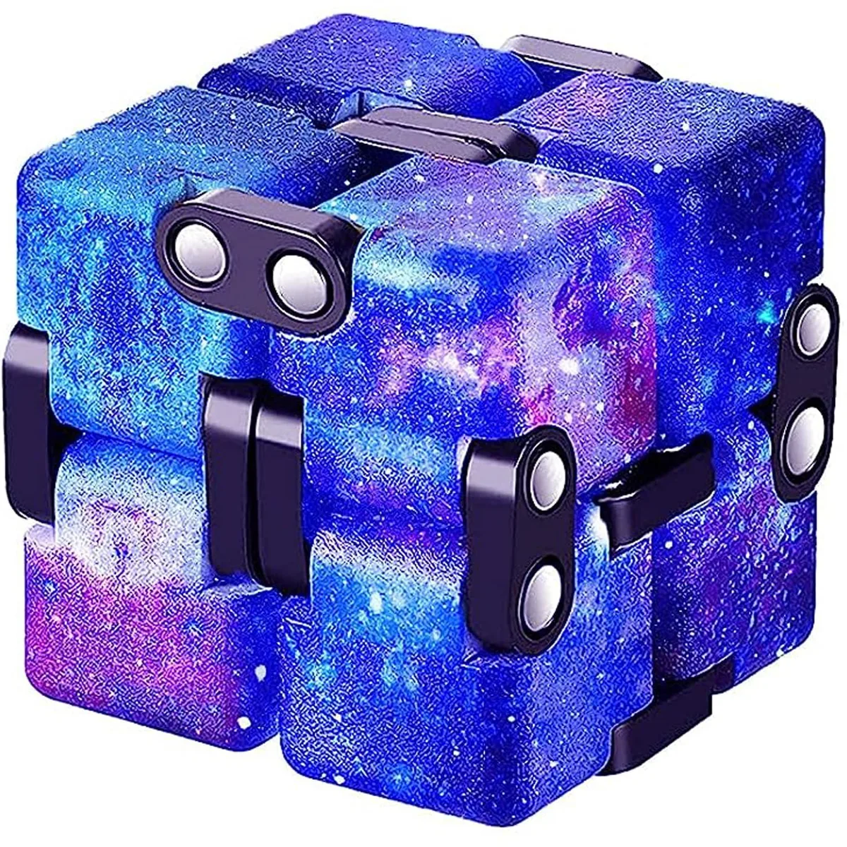 Small plastic infinity cube fidget toy with smooth rounded corners