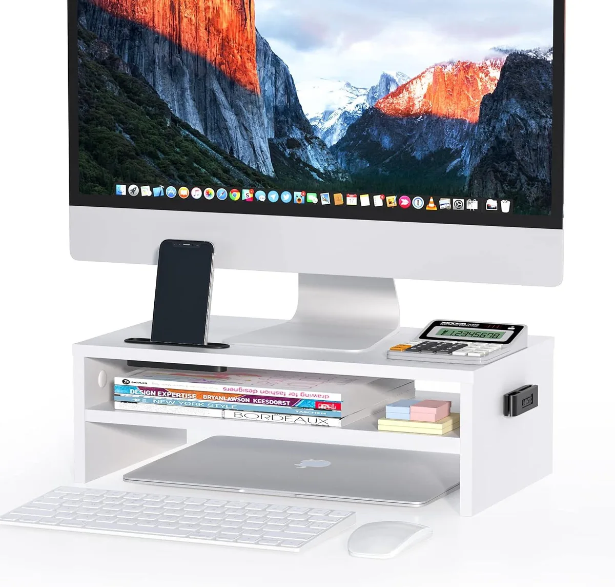 PISKEKAT PISKEKAT 2-Tier Wood Monitor Riser White 16.5" 5.6"H — product photo