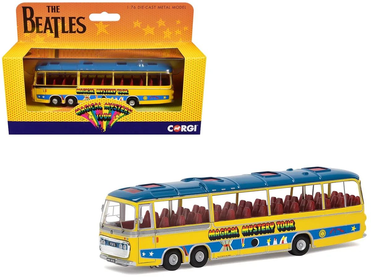 Corgi Corgi The Beatles Magical Mystery Tour Bus Yellow Blue Top Graphics Diecast Hobby Collectible — product photo