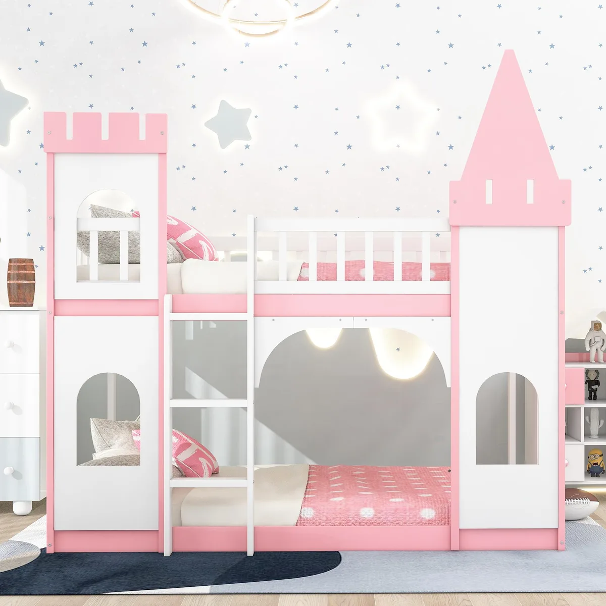 tuphen tuphen Twin Over Twin Castle Bunk Bed Pink 78.1 x 44.1 x 75.5 — product photo