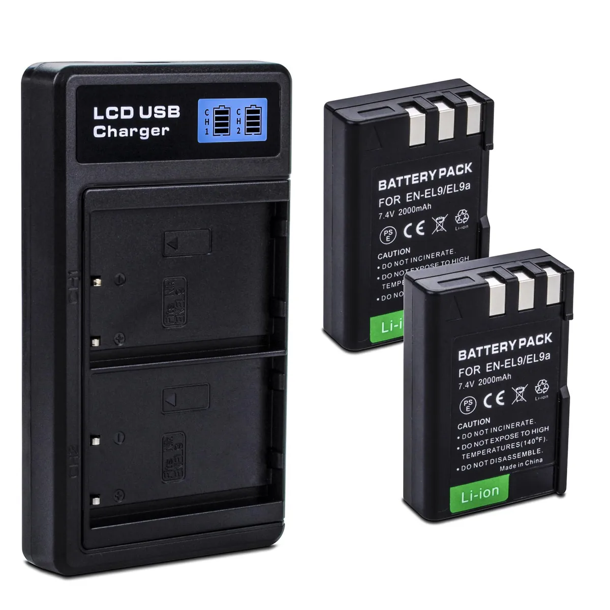  Accessory Power EN-EL9 camera battery 2-pack 2000mAh with USB-C dual charger — product photo