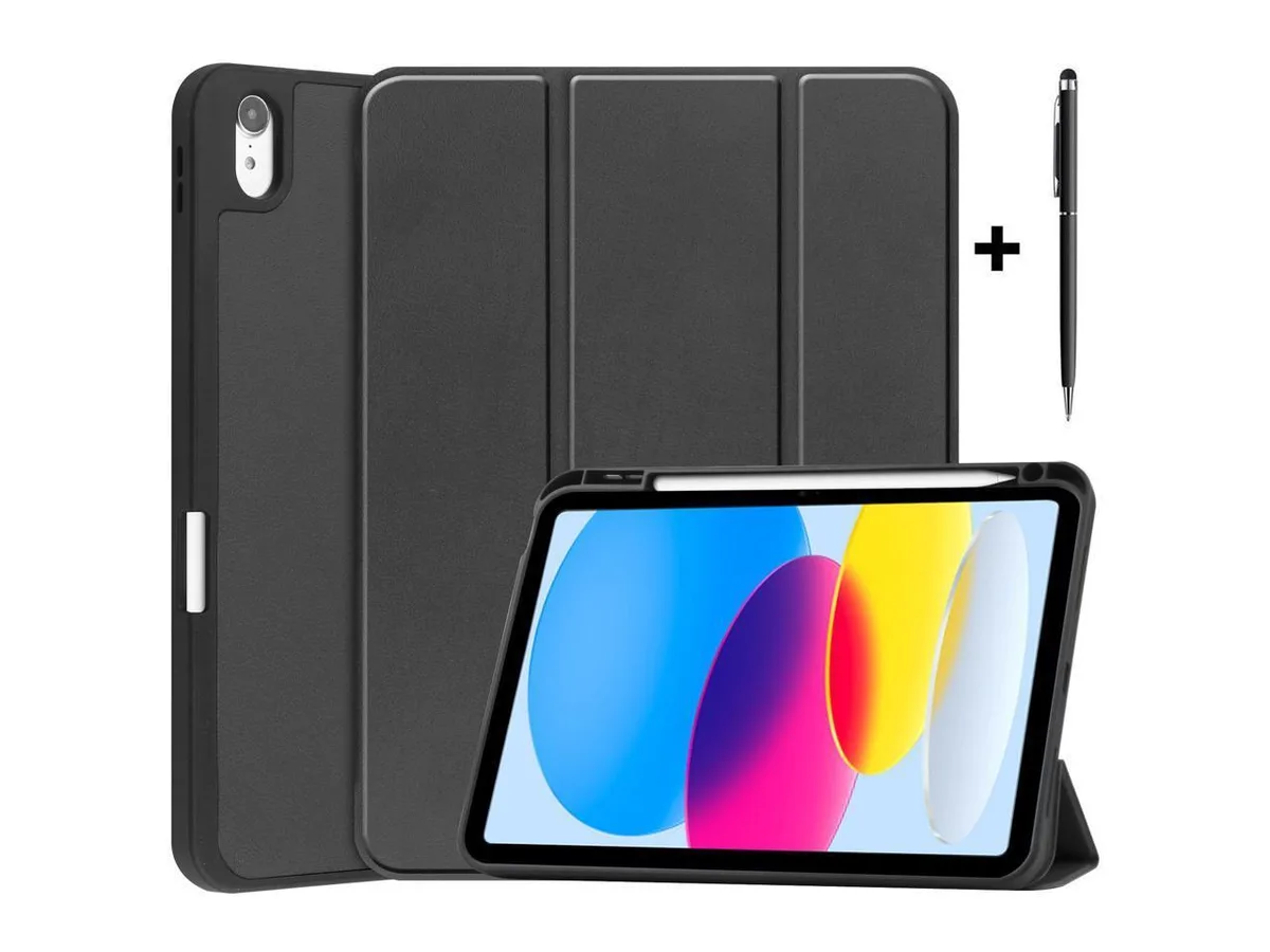 Black protective case with built-in pencil holder and included stylus pen