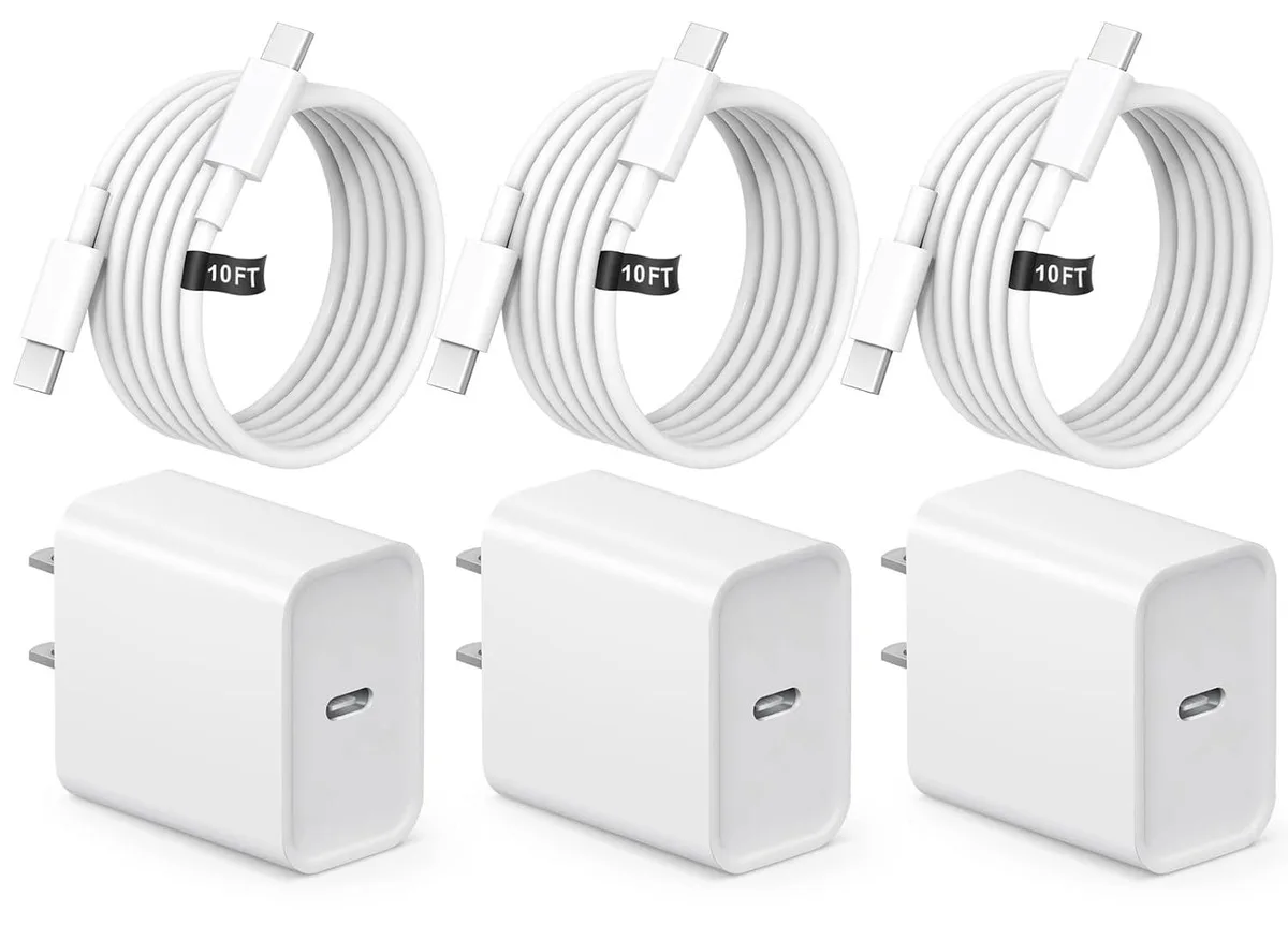 ONITOON ONITOON 20W USB-C PD wall charger 10ft cable 3-pack — product photo