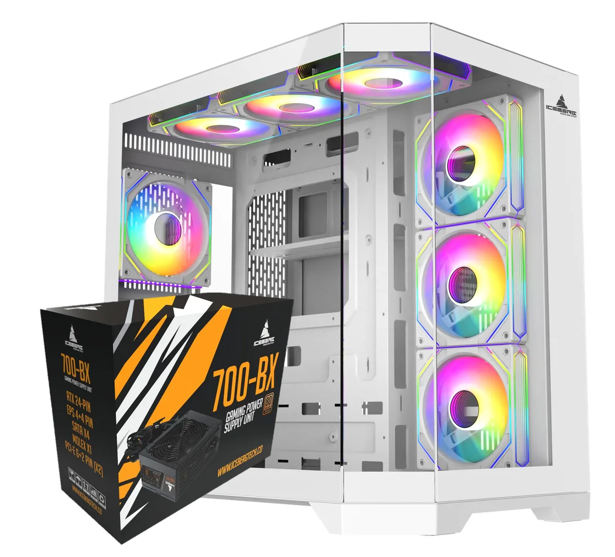 Iceberg Iceberg Crystal Edge ATX Case White 7 aRGB Fans 700W 80+ Bronze PSU — product photo