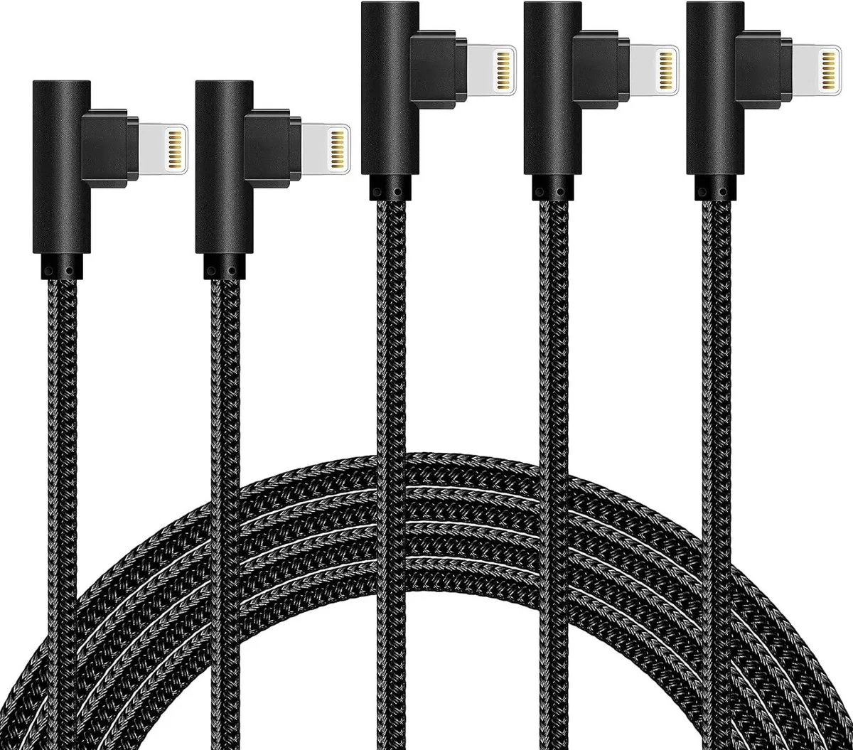 RUOCLRIS RUOCLRIS 5-Pack Lightning Cable 90° Elbow 3/3/6/6/10FT MFi Black — product photo