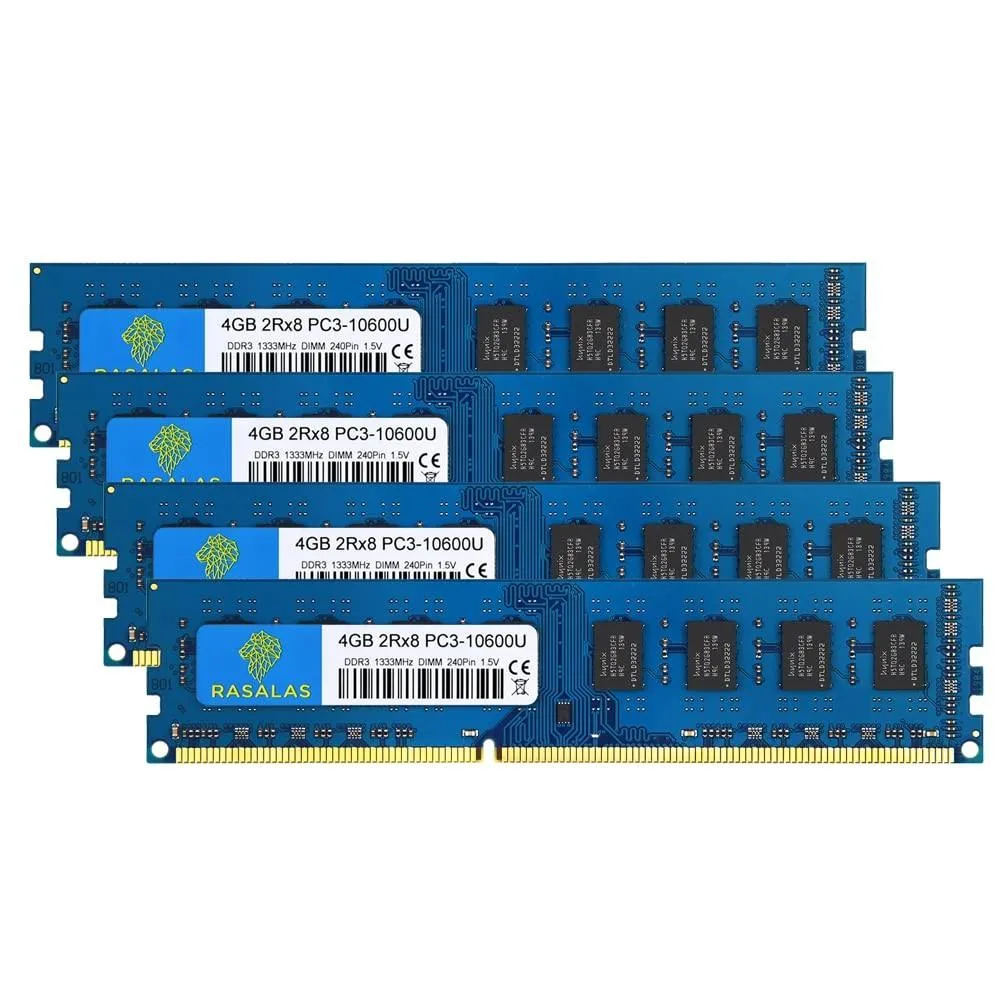 RASALAS RASALAS 16GB Kit (4x4GB) DDR3 1333MHz PC3-10600 1.5V CL9 240-pin UDIMM desktop RAM — product photo
