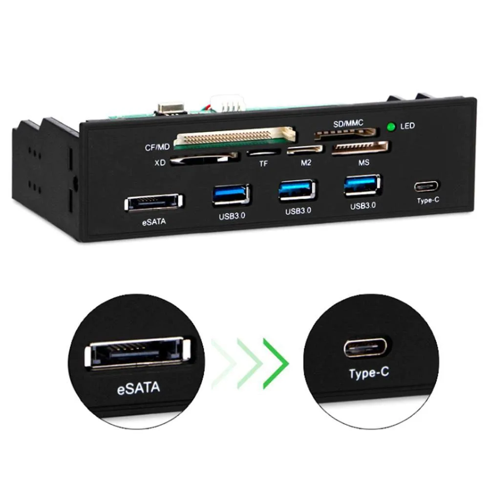 Hetai Tech Hetai Tech 8-in-1 Internal Card Reader Front Panel USB 3.0 3.1 eSATA Type-C — product photo
