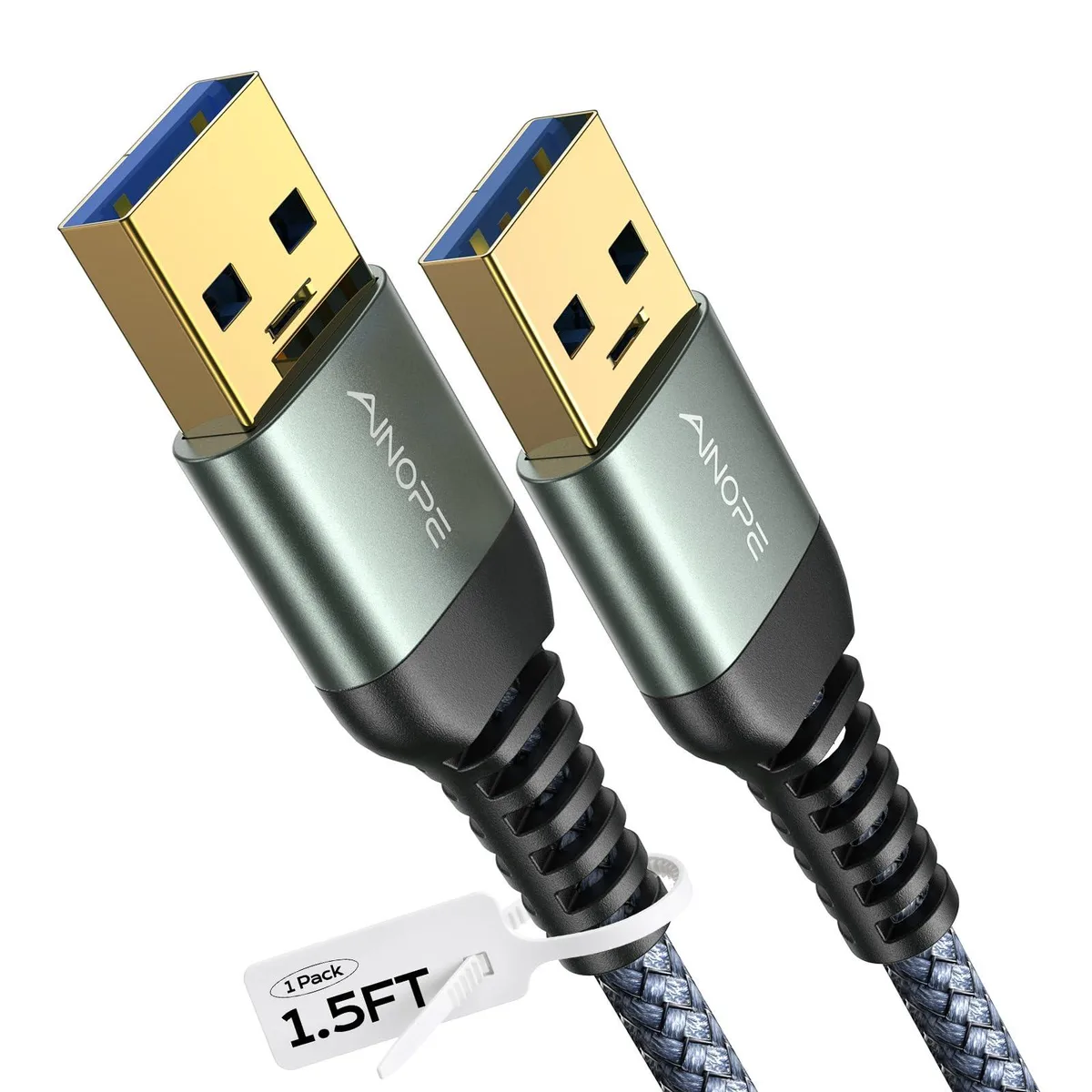 No Sew No Sew USB 3.0 Type A Male to Male Cable 1.5 ft Braided Grey — product photo