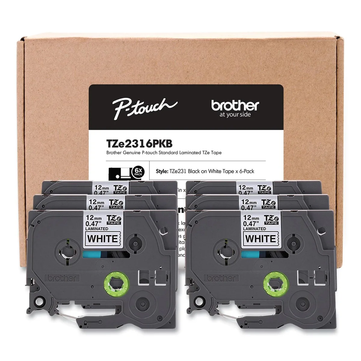 Brother Brother TZE2316PKB TZe-231 label tape 6 pack black on white .47" x 26.2 — product photo