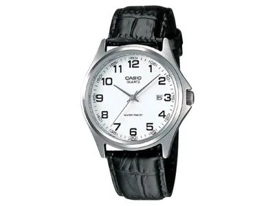 CASIO CASIO MTP1183E Analog Watch 50m Water Resistant Silver Black Leather Strap Date Display — product photo