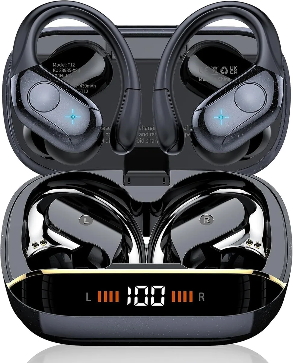  Qecnato T12 Wireless Earbuds Bluetooth 5.4 14.2mm 75H Black — product photo