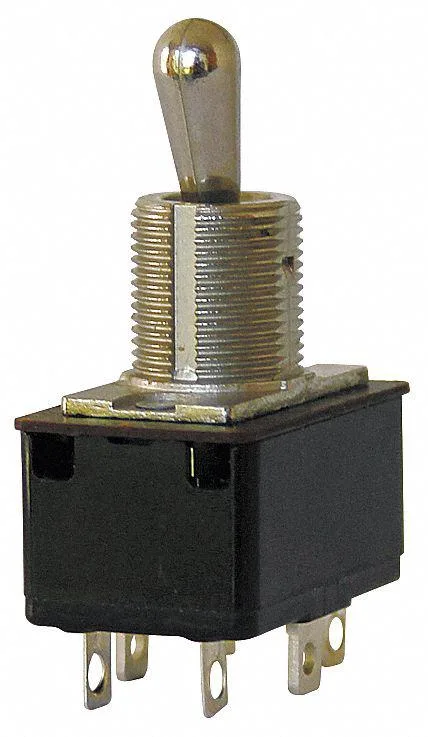 Silver toggle switch with bat actuator and quick-connect terminals