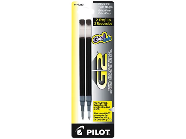 Two slim blue Pilot 77233 gel refills side by side