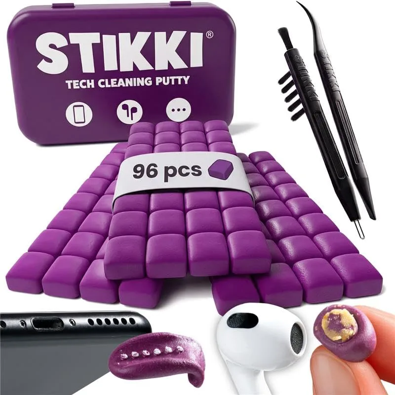 Compact black cleaning kit box with purple putty and precision tools, 96 uses