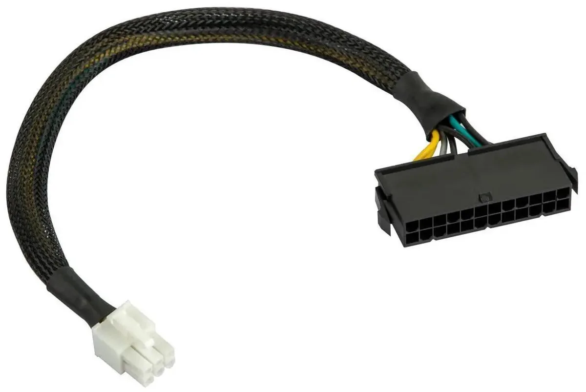 Black 24-pin to 6-pin ATX power adapter cable with sleeved 18AWG wires