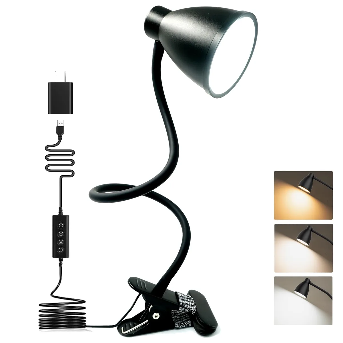 Matte-finish tube desk lamp with clamp base and 360-degree flexible neck, 55.51 inches long