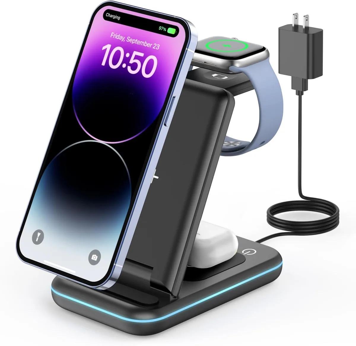 RUOCLRIS RUOCLRIS 3-in-1 Wireless Charger for iPhone 15 14 13 12 11 Apple Watch AirPods — product photo
