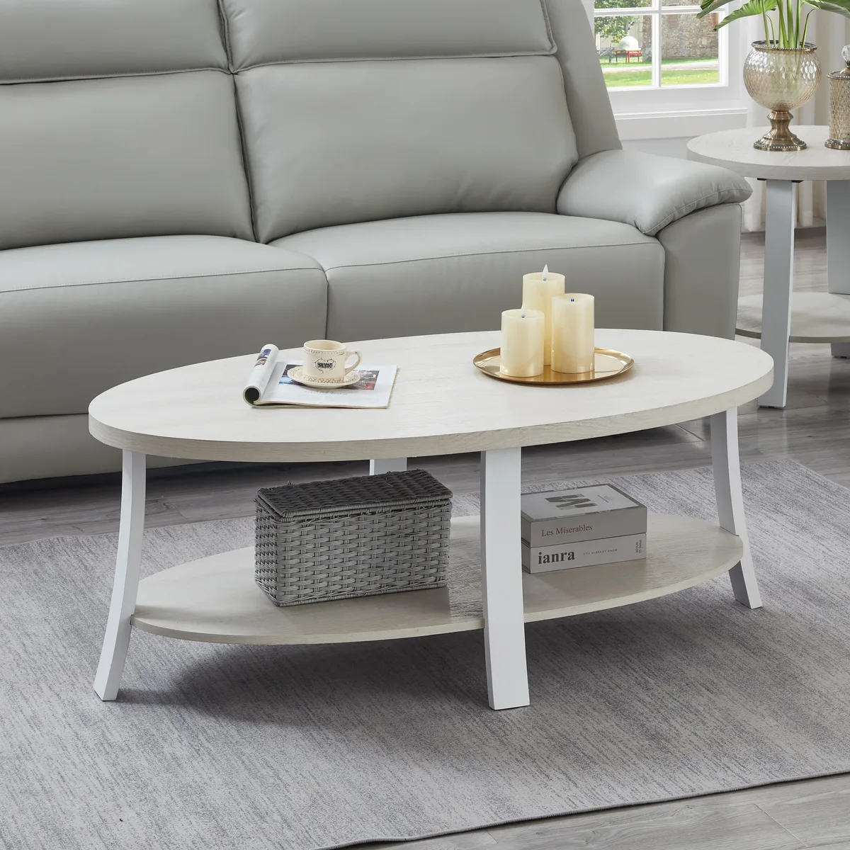 tuphen tuphen Contemporary Oval Wood Coffee Table White 48W 26D 19H — product photo