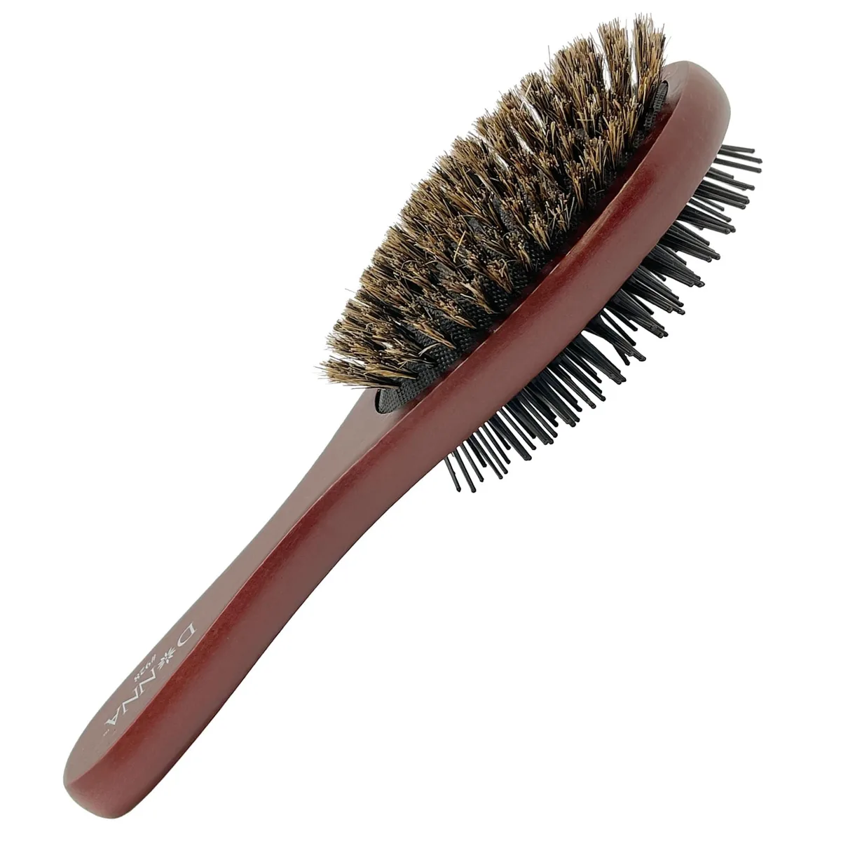 Double-sided boar bristle hair brush with wooden handle