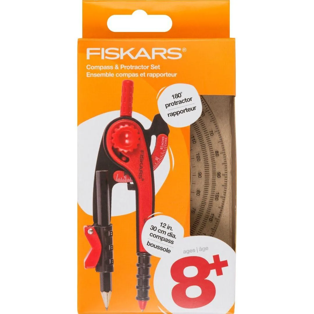  Fiskars Compass and Protractor Set, Plastic, White, MPN 1066992 — product photo