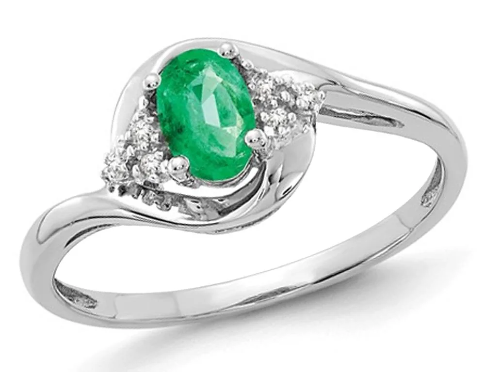 Gem &amp; Harmony Gem &amp; Harmony Natural Emerald Ring 14K White Gold .41ctw .02ctw Diamond — product photo