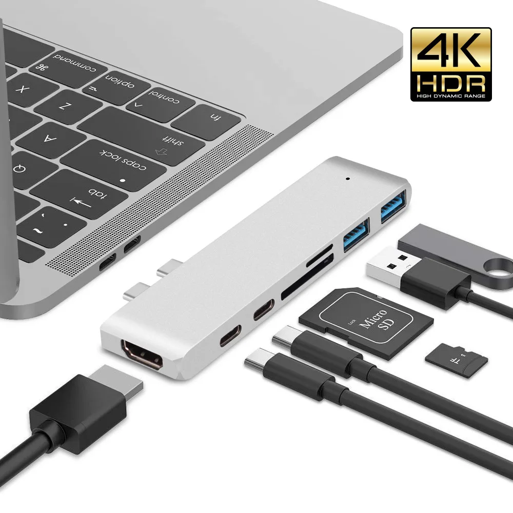 LUOM LUOM PB-8945 Silver USB hub 7-in-2 Thunderbolt 3 40Gbps 4K HDMI 100W PD — product photo