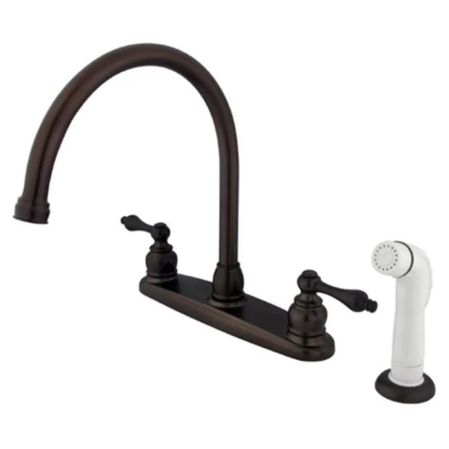 KINGSTON BRASS KINGSTON BRASS KB725AL Double Handle Goose Neck Kitchen Faucet White Sprayer — product photo