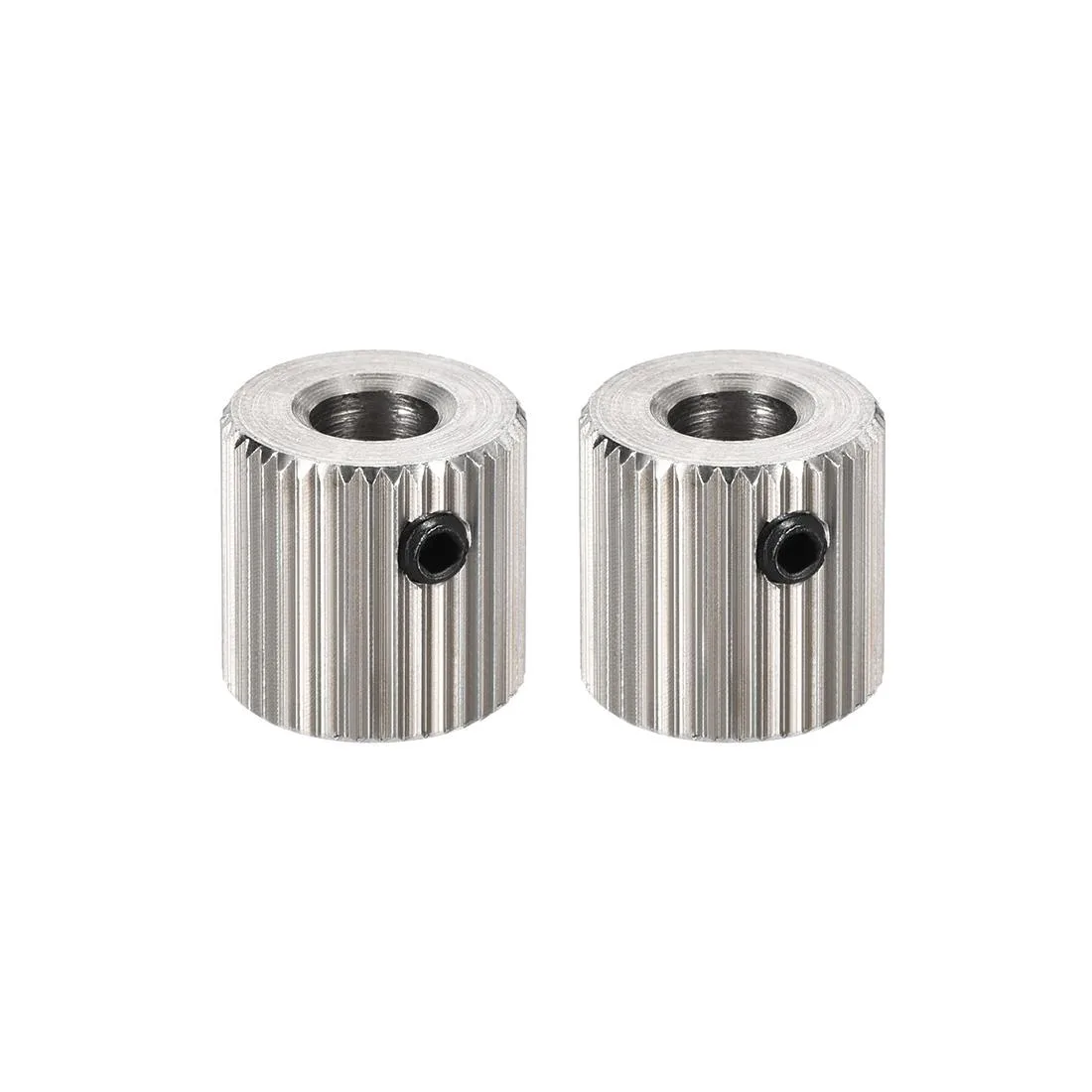 Two stainless steel 40-tooth drive gears with 5mm bore and deep grooves for 1.75mm filament