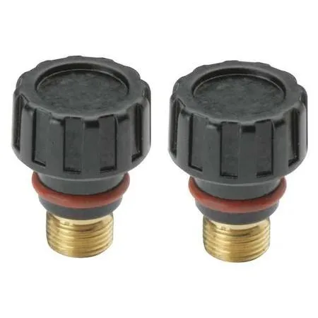 Two short back caps for TIG torches, metallic finish
