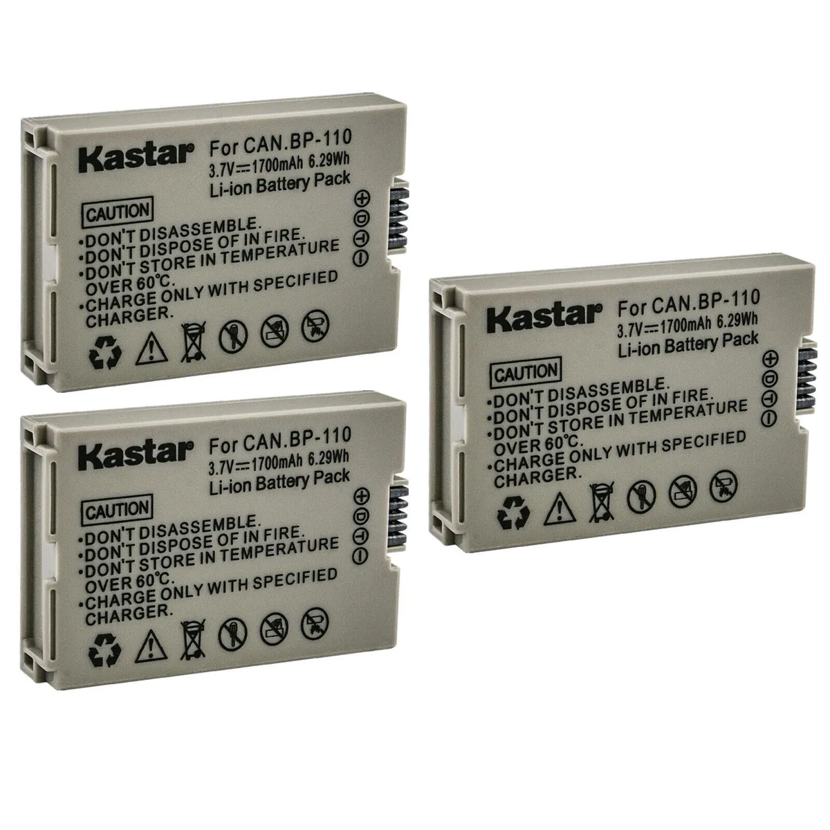 Kastar Kastar BP-110 3-Pack 3.7V 1700mAh camera battery — product photo