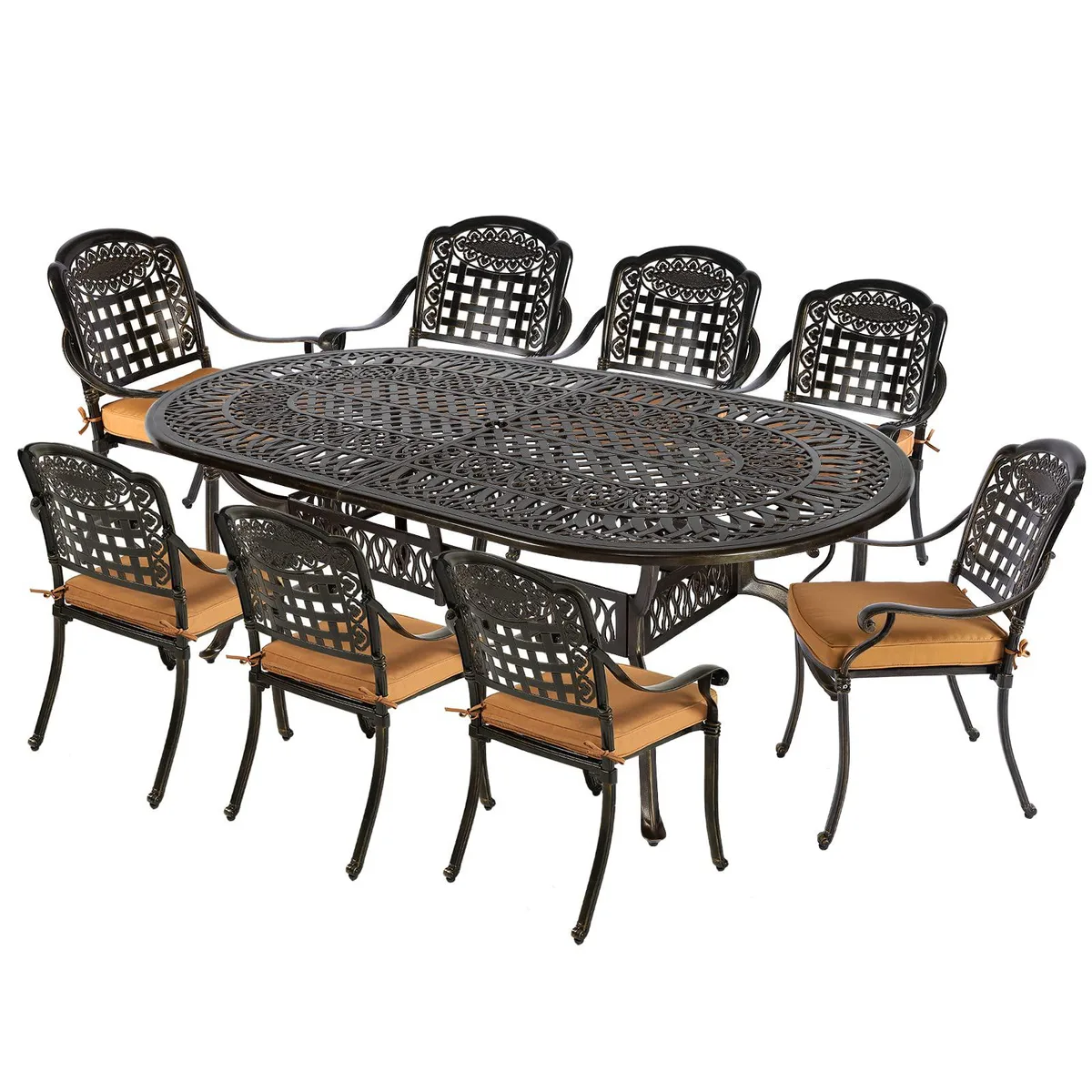 MEETWARM MEETWARM 9-Piece Cast Aluminum Dining Set Dark Bronze — product photo