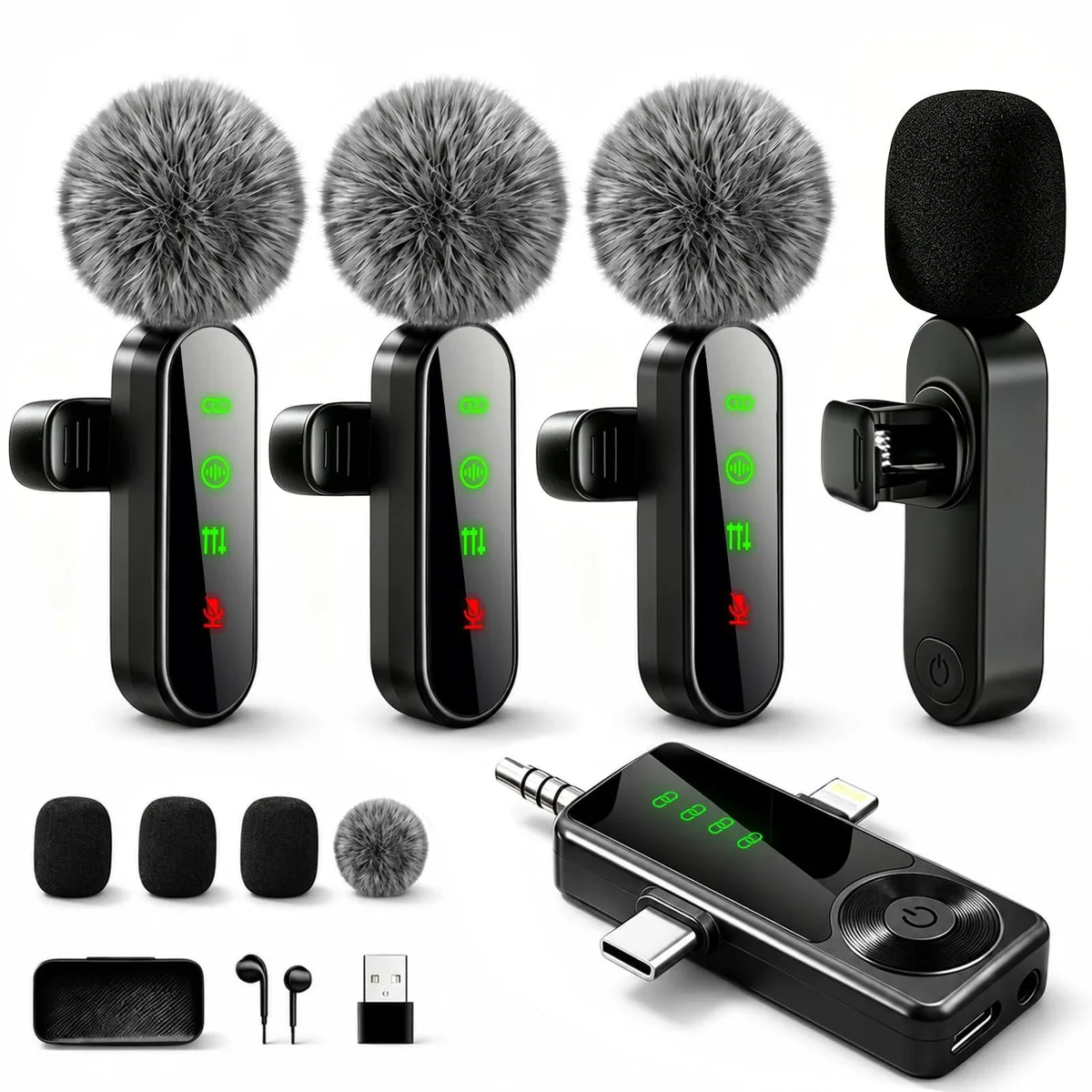  Gicorino H30 4-pack wireless lavalier microphone — product photo