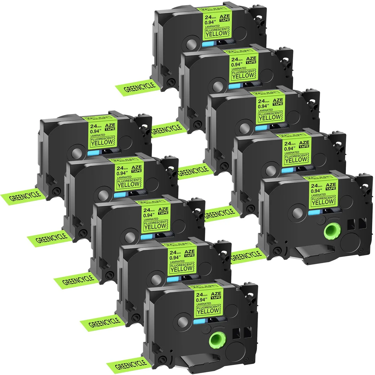 GREENCYCLE GREENCYCLE AZE-C51 label 10 pack 24 mm black on fluorescent yellow — product photo