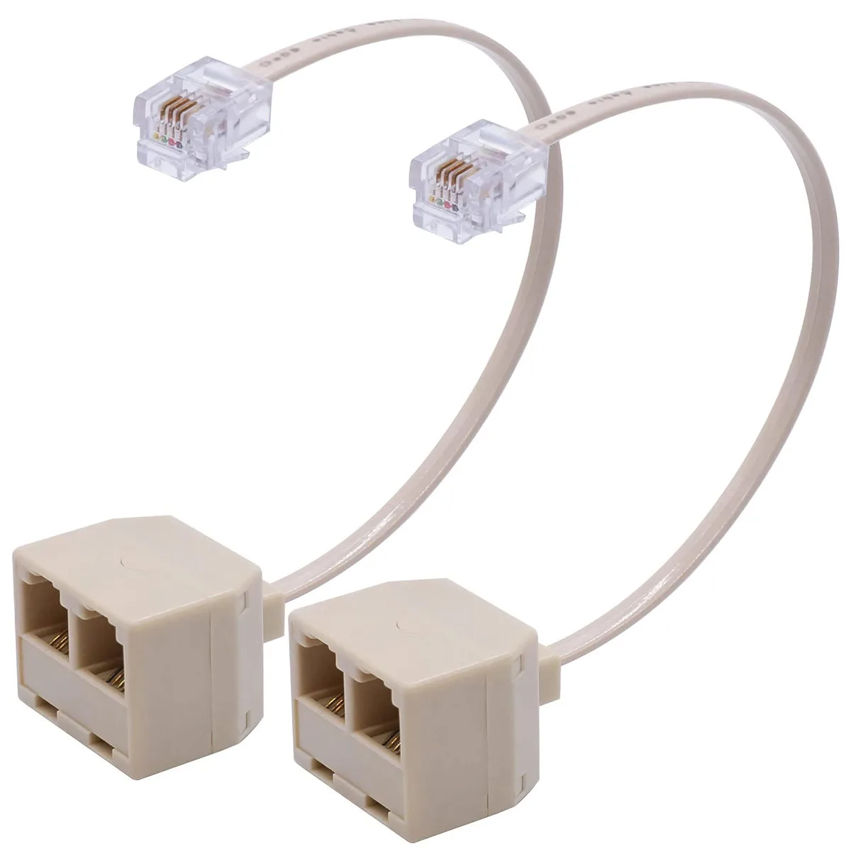 EVESKY EVESKY RJ11 6P4C Telephone Splitter Cable Adapter 4 Pin 2 Way Male to Female I-024 2 Pcs — product photo