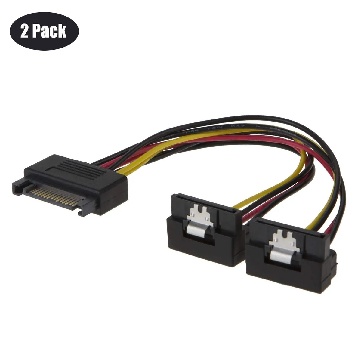 Werleo Werleo SATA power splitter cable 2-pack 15-pin male to 2×15-pin 90° female 0.15 m — product photo