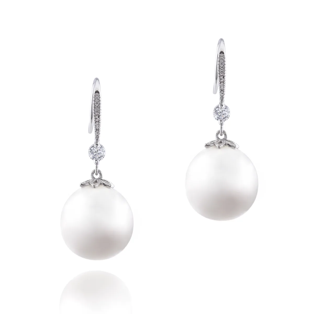 ORROUS &amp; CO ORROUS &amp; CO OR90701LCW 18K White Gold Plated Shell Pearl Cubic Zirconia Drop Earrings 11.5-12 mm — product photo