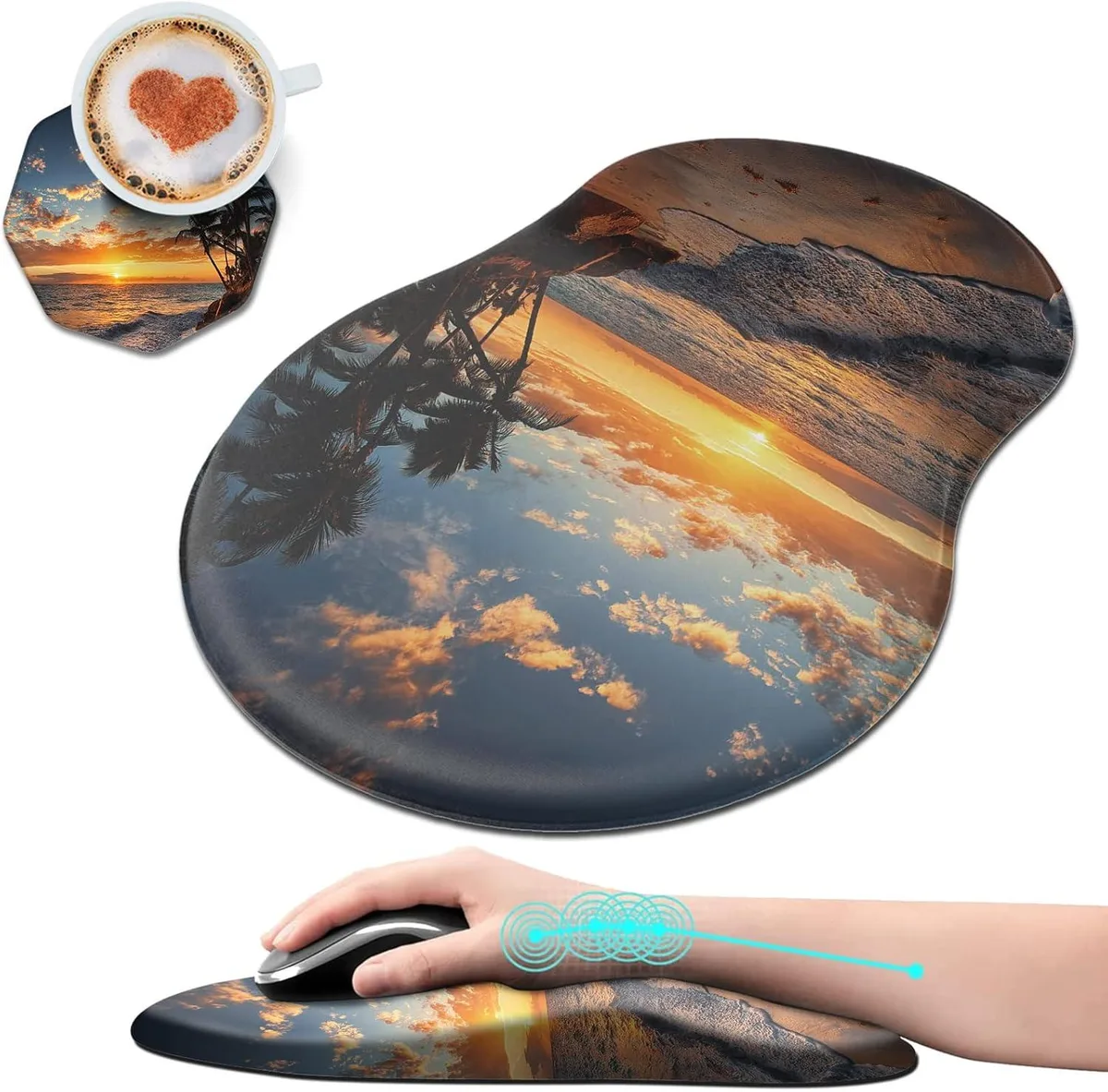 Kenuco Kenuco Ergonomic Mouse Pad with Wrist Rest and Cup Coasters Sunset Beach — product photo