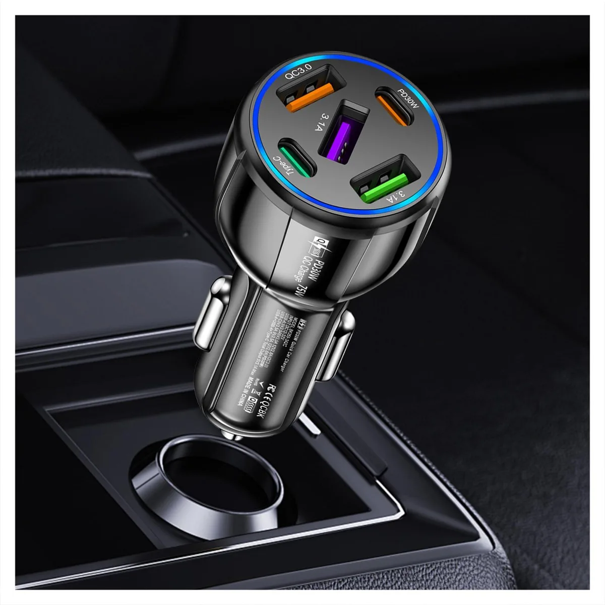 No Sew No Sew 5-Port Car Charger 75W QC 3.0 PD 30W Black — product photo