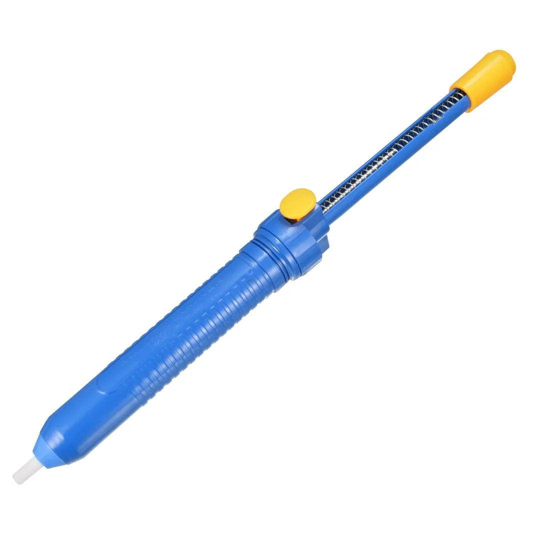 Blue ABS plastic desoldering pump, 13.2 inch cylindrical hand tool with nozzle and plunger