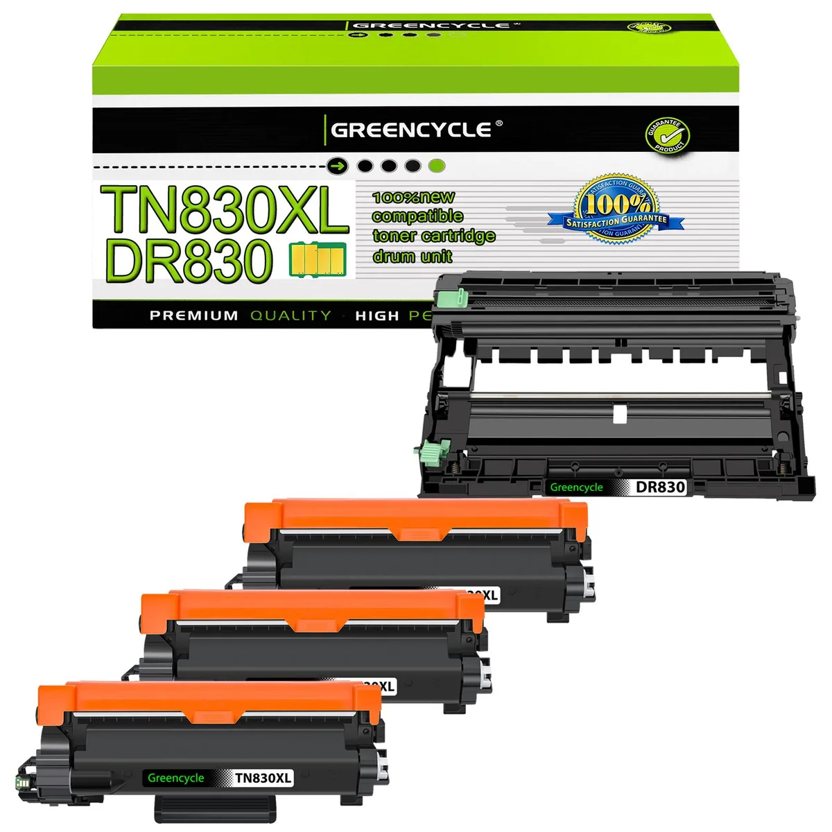 GREENCYCLE GREENCYCLE TN830XL Black Toner &amp; DR830 Drum 3+1 Pack — product photo