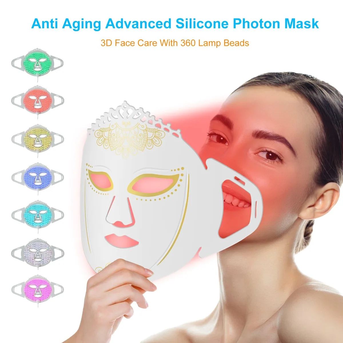 ZJZK ZJZK FT-02 7-Color LED Face Mask 360pcs 1000Hz White — product photo