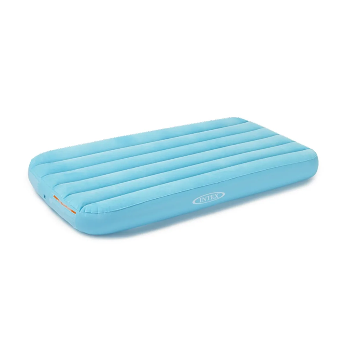 White rectangular inflatable airbed with velvety surface and carry bag