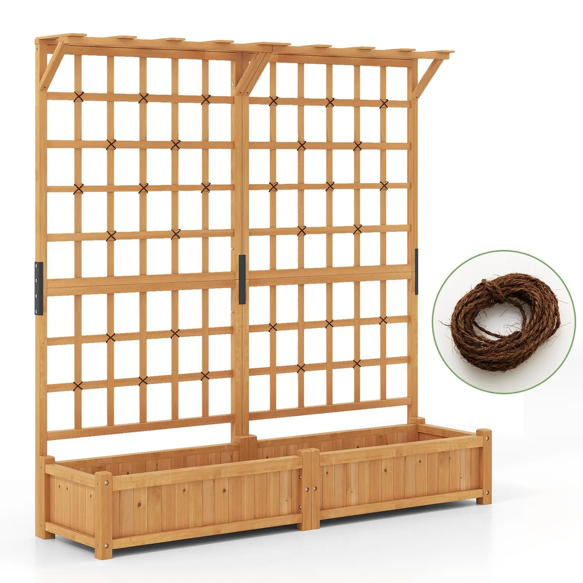 SlickBlue SlickBlue 71" Orange Fir Wood Planter with Trellis &amp; Hanging Roof — product photo