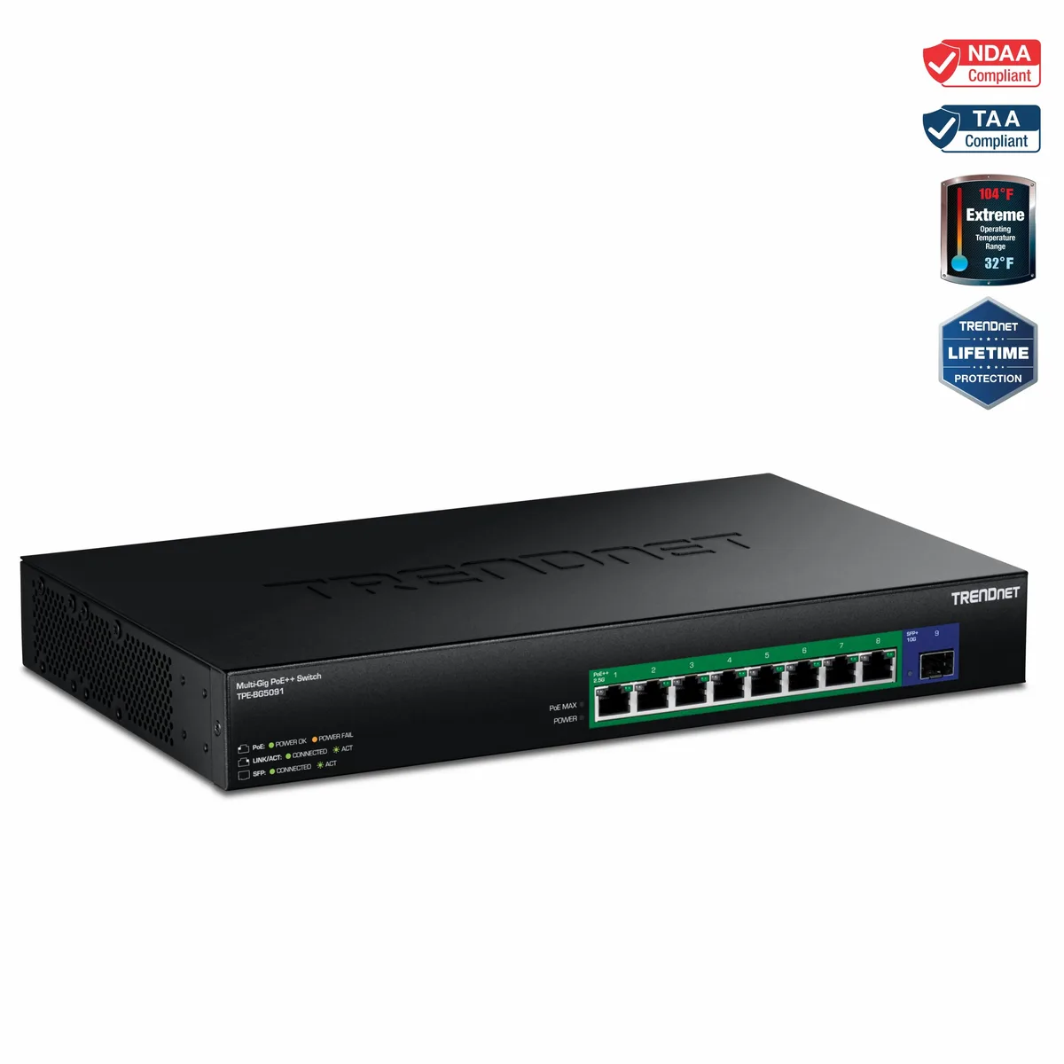 TRENDnet TRENDnet TPE-BG5091 9-port 2.5G PoE++ network switch with 10G SFP+ — product photo