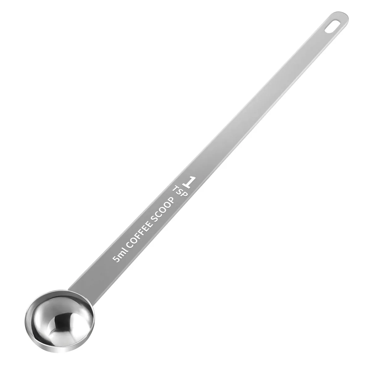 Stainless steel coffee scoop with extra long handle, 5 ml capacity