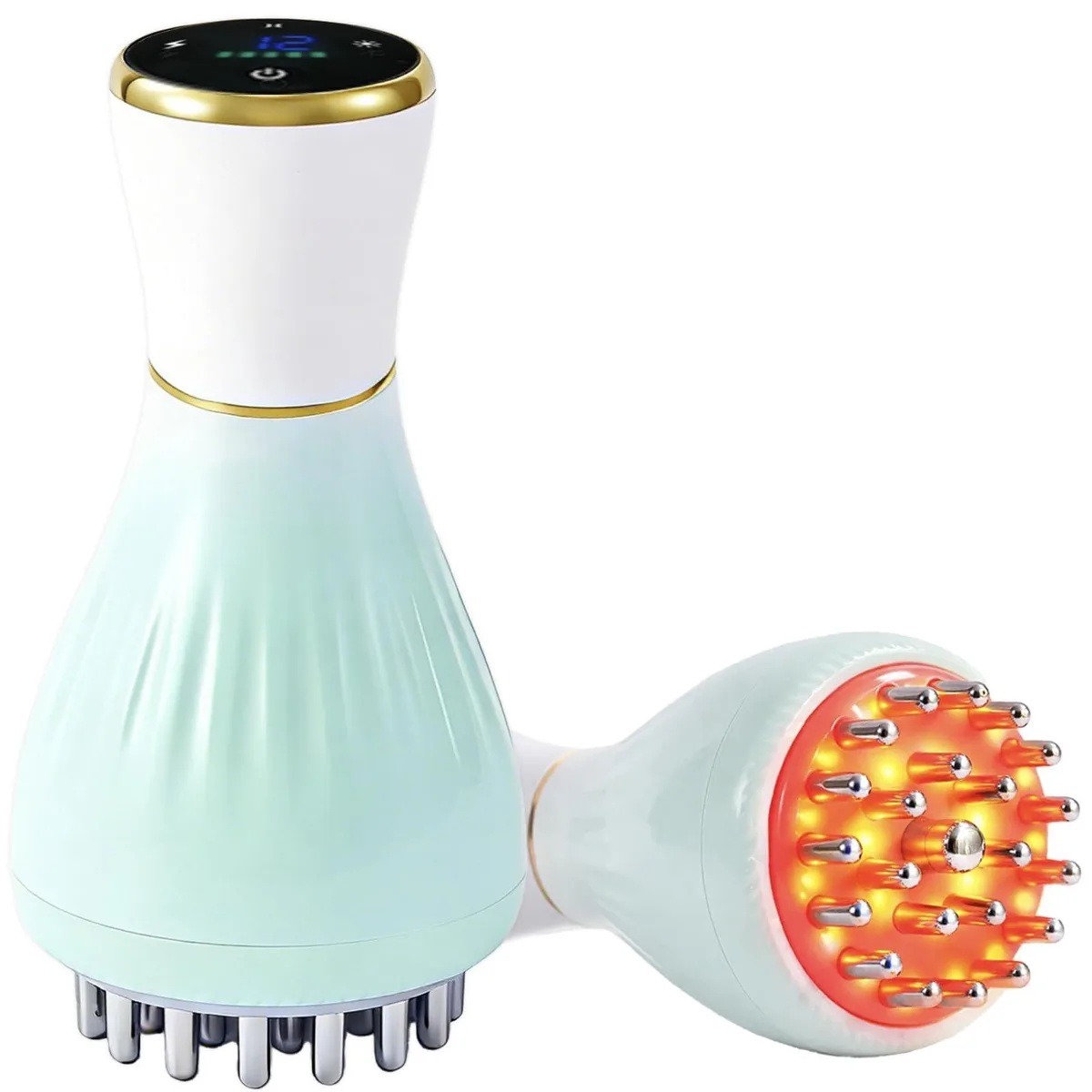 Blue handheld massager with 23 nodes, compact ABS body